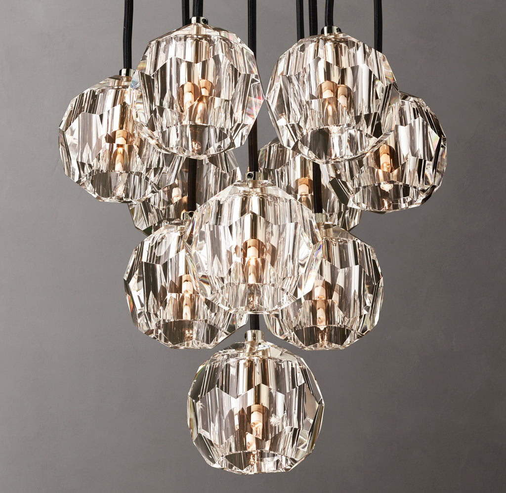 Heritage Boule De Cristal Clear Glass Round Cluster Chandelier – 14" Polished Nickel