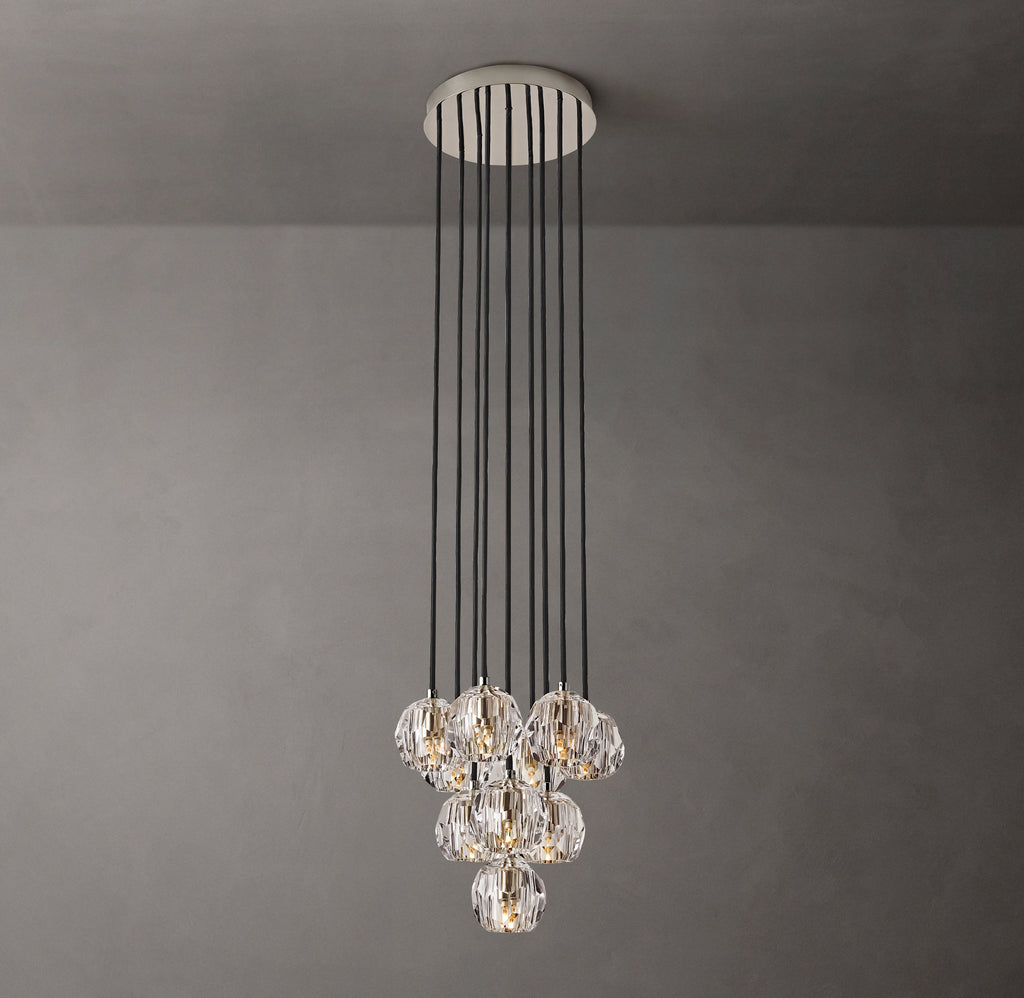 Heritage Boule De Cristal Clear Glass Round Cluster Chandelier – 14" Polished Nickel