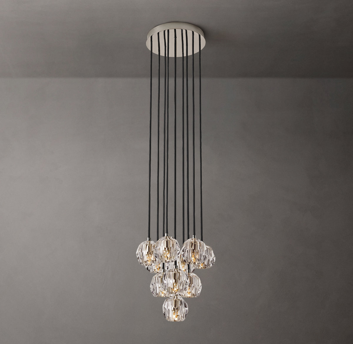 Heritage Boule De Cristal Clear Glass Round Cluster Chandelier – 14" Polished Nickel