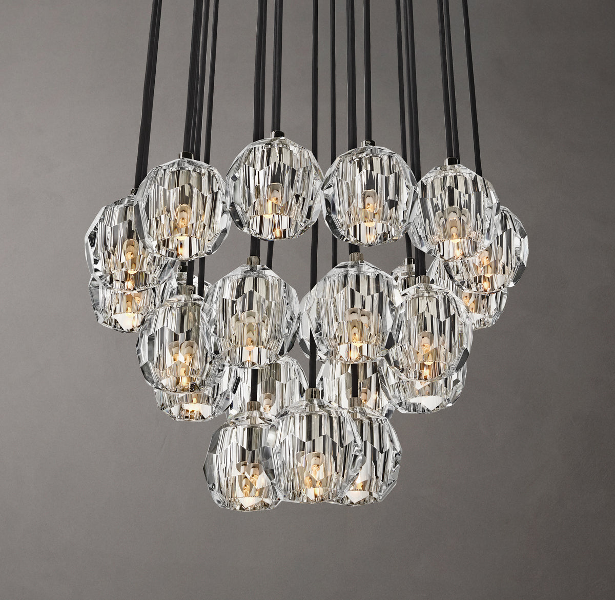 Heritage Boule De Cristal Clear Glass Round Cluster Chandelier – 24" Polished Nickel