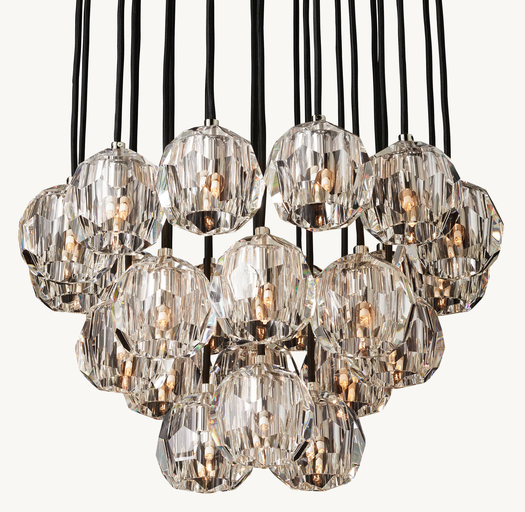 Heritage Boule De Cristal Clear Glass Round Cluster Chandelier – 24" Polished Nickel