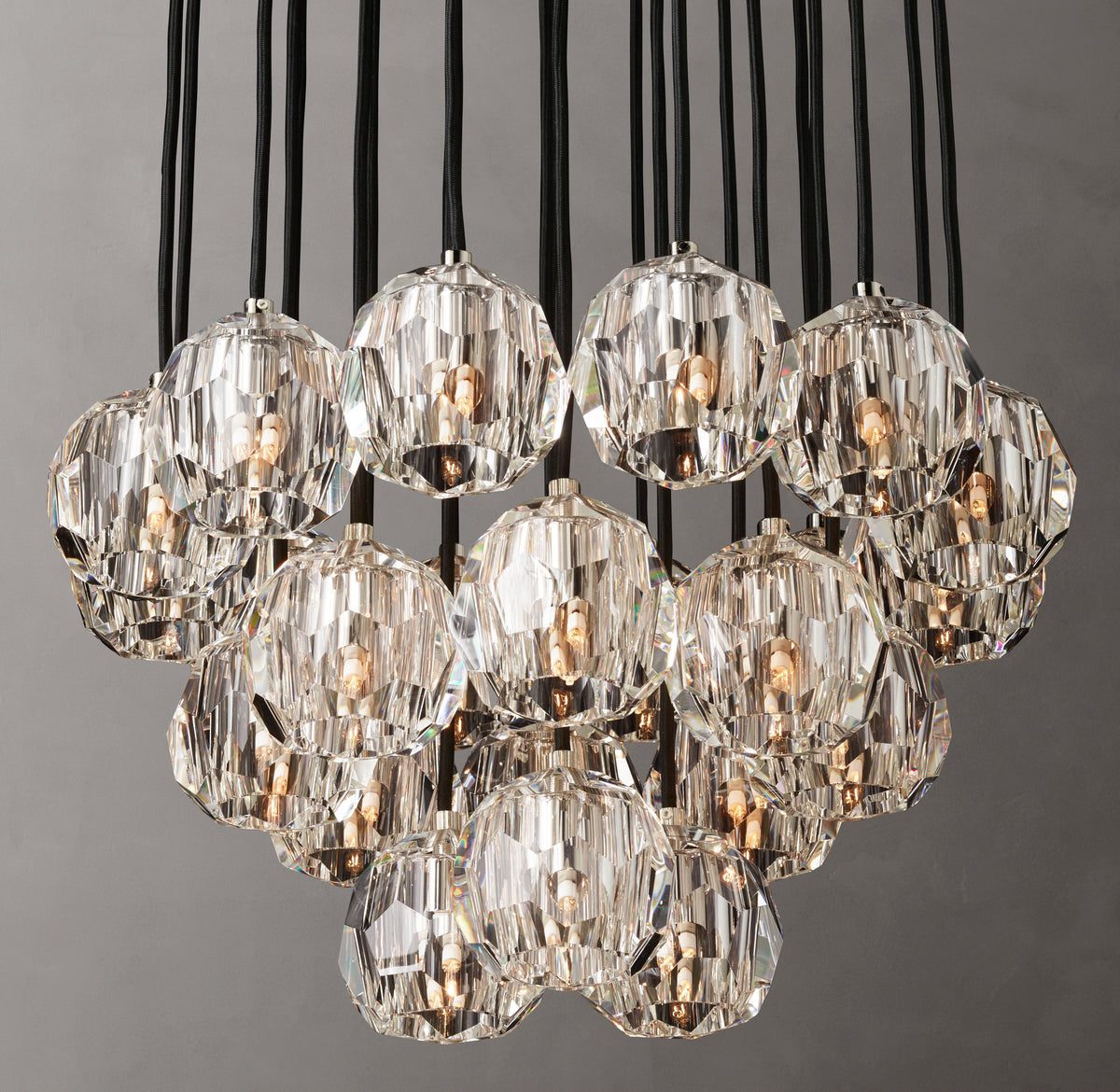 Heritage Boule De Cristal Clear Glass Round Cluster Chandelier – 24" Polished Nickel